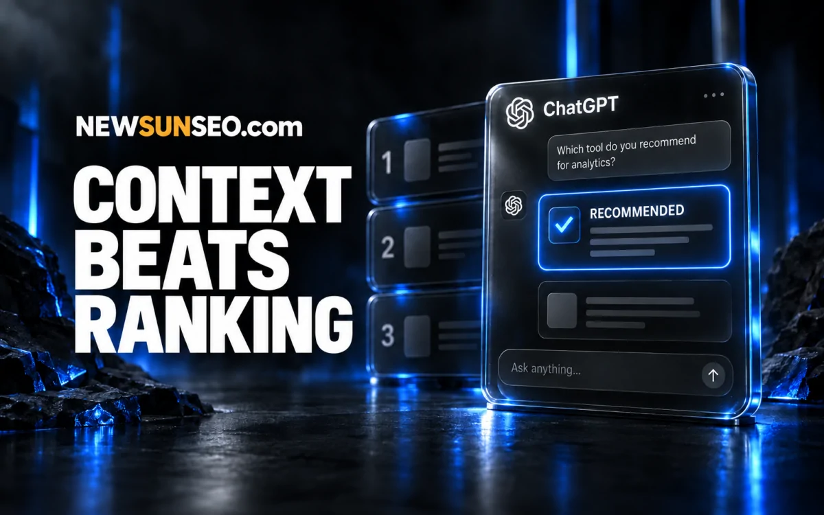 Strategies to rank in ChatGPT search highlighted on a glowing chatbot recommendation card