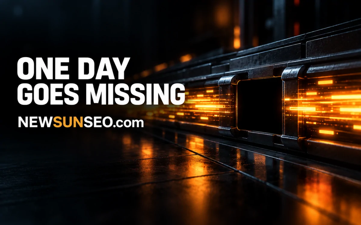 Glowing server rack with a dark gap representing missing Search Console crawl stats data