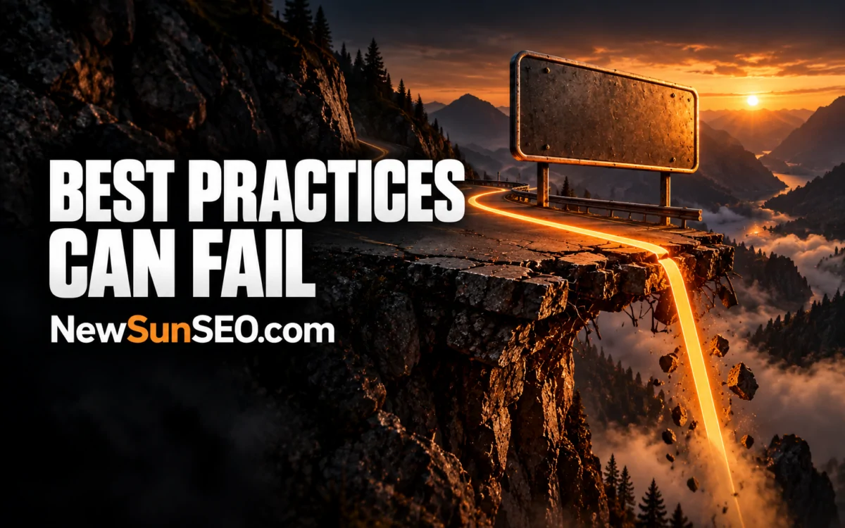 Cracked mountain road at sunset showing why SEO A/B testing beats assumptions