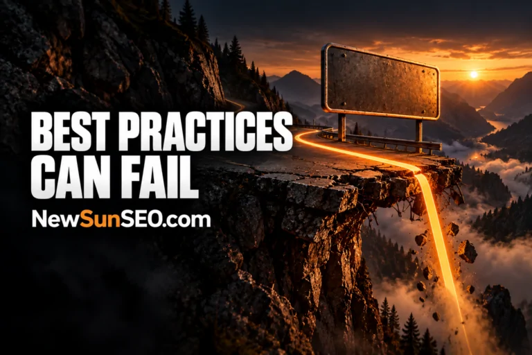 Cracked mountain road at sunset showing why SEO A/B testing beats assumptions