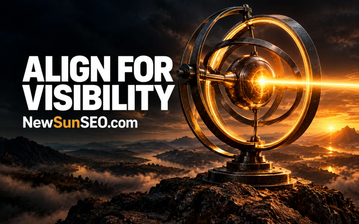 Glowing gyroscope overlooking a misty landscape symbolising SEO best practices