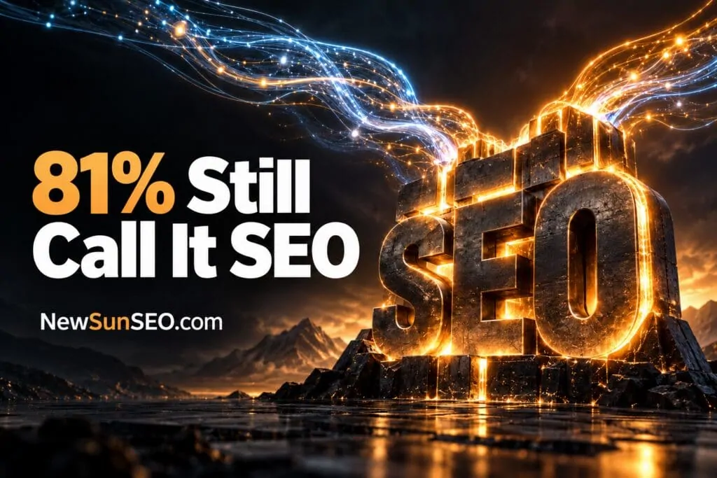 Glowing SEO letters surrounded by streaming light representing AI search SEO work
