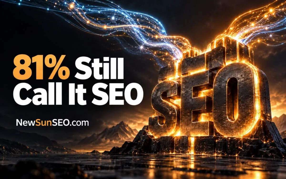 Glowing SEO letters surrounded by streaming light representing AI search SEO work