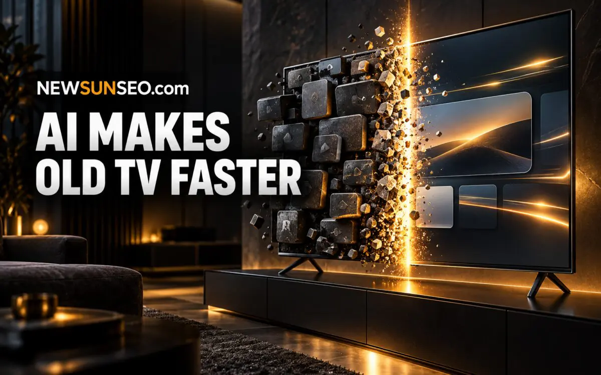 Android smart TV debloat shown as bloatware shattering across a sleek display
