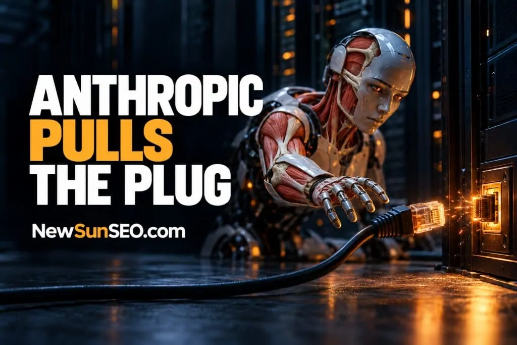 Anthropic AI agents off the internet as a humanoid robot unplugs a server cable