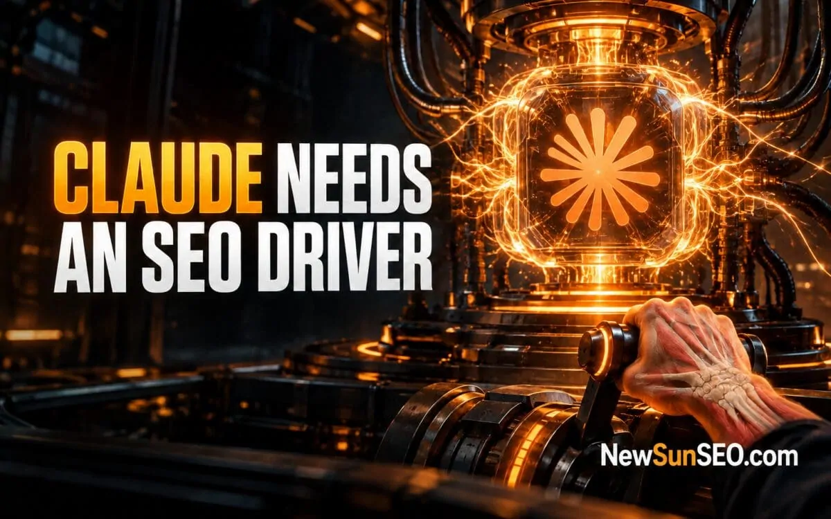 Human hand pulling a lever on a glowing machine representing Claude SEO control