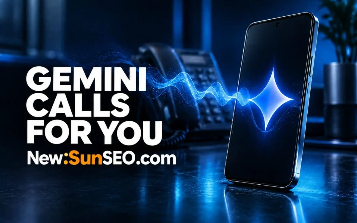 Smartphone displaying glowing star emblem beside a desk telephone suggesting Gemini phone calls
