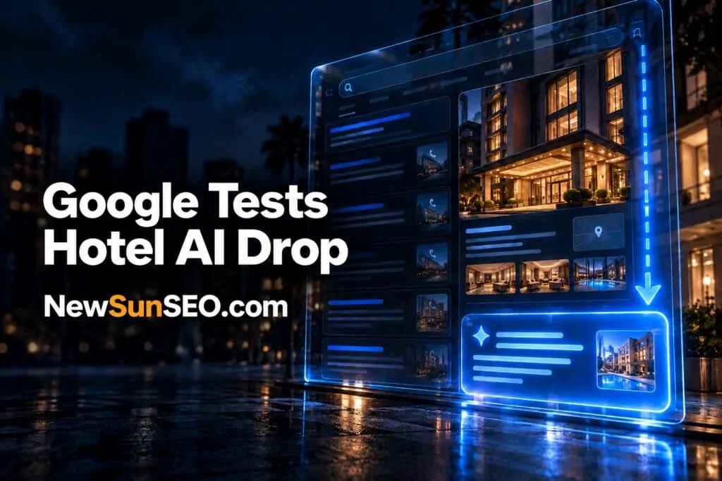 Google AI Overviews placed below a hotel knowledge panel on a search results screen