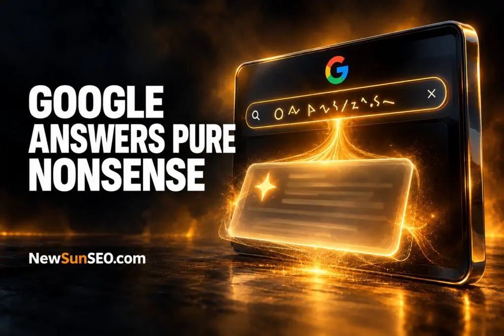 Google AI Overviews replying to a nonsense typo query on a glowing search panel