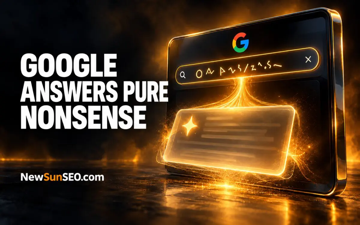 Google AI Overviews replying to a nonsense typo query on a glowing search panel