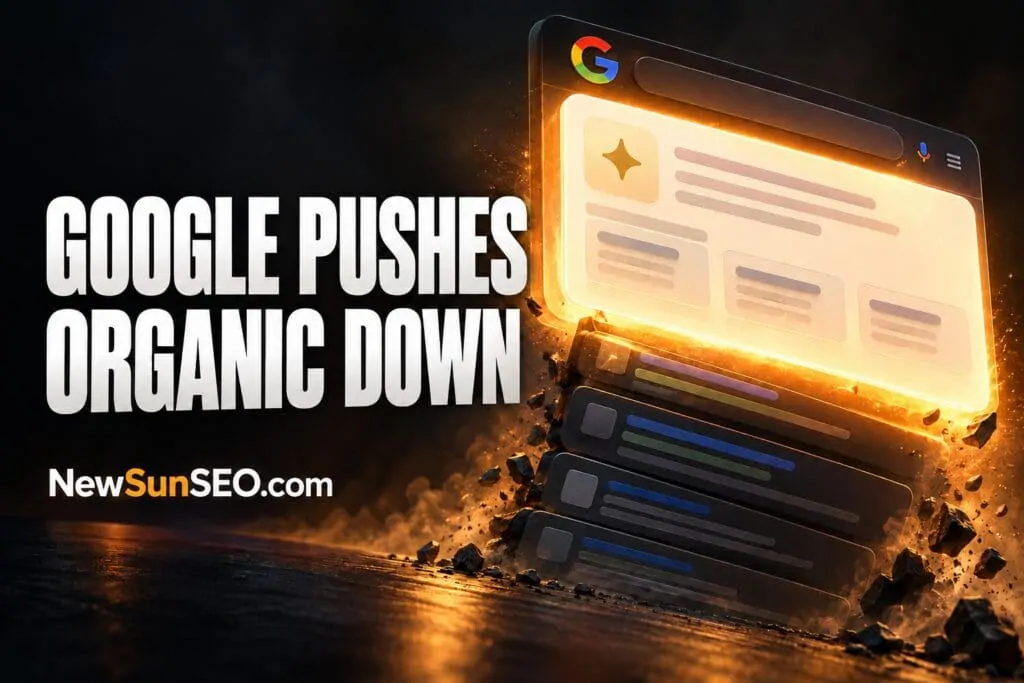 Google AI Overviews answer box pushing organic search results down the page