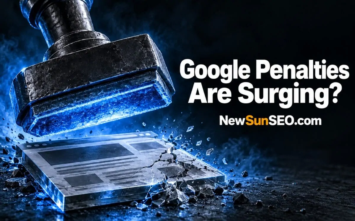 Gavel smashing a glass website tile representing Google manual action penalties