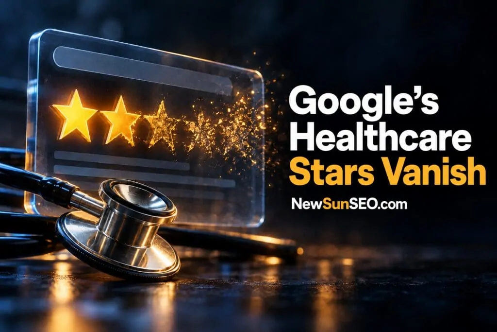 Google review snippets for healthcare pages disappear as stars fade from a stethoscope