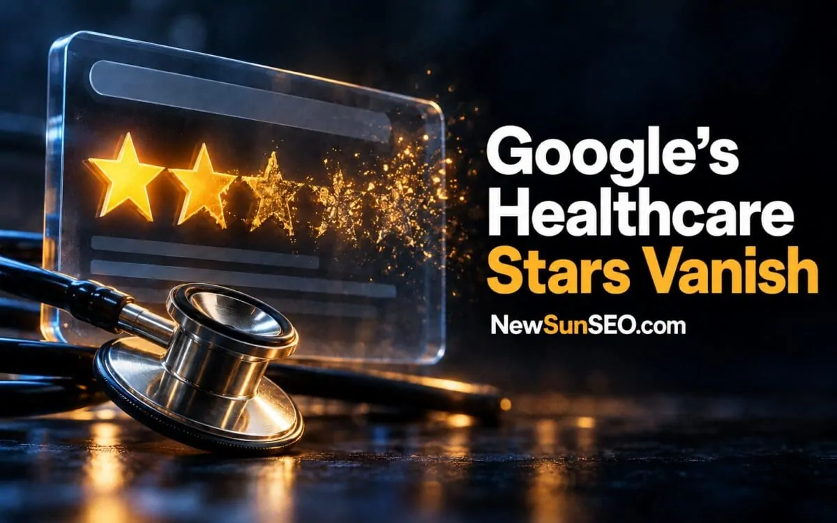 Google review snippets for healthcare pages disappear as stars fade from a stethoscope