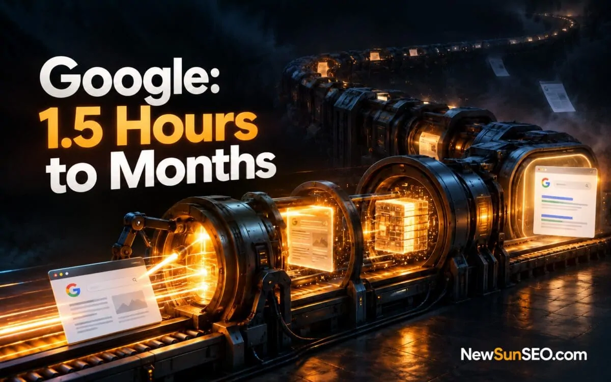 Webpages moving through a pipeline representing Google search crawling timelines