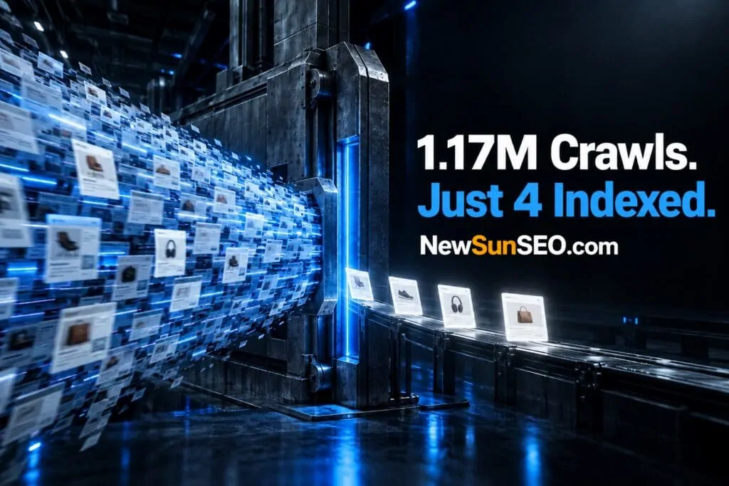 Large product aggregator pages funneling through an industrial sorting gate