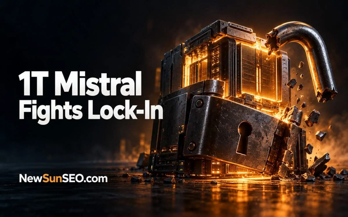 Mistral Large 4 trillion-parameter model breaking free from a shattering padlock