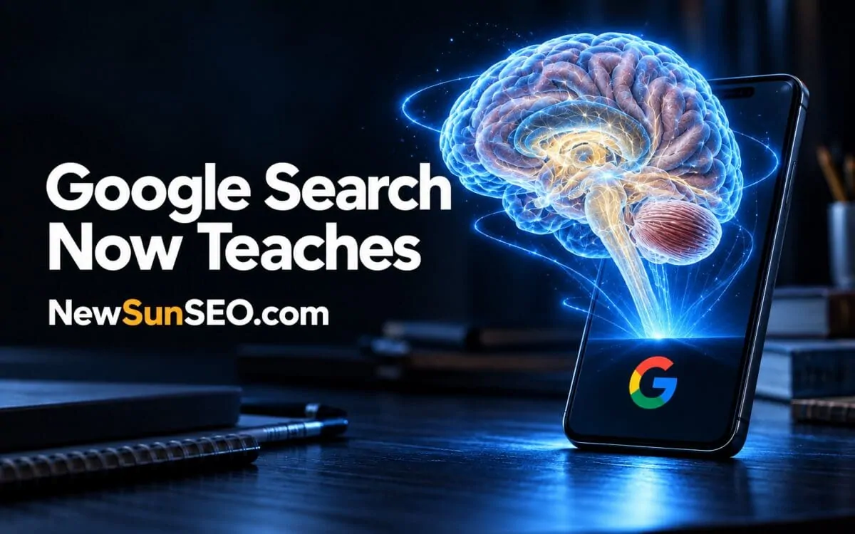 Glowing brain emerging from a phone showing new learning tools in Google Search