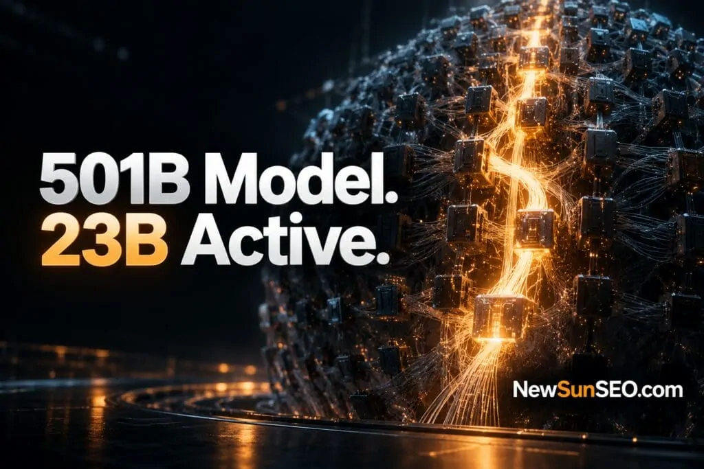 Glowing interconnected nodes representing a 501B open-weight model for coding tasks