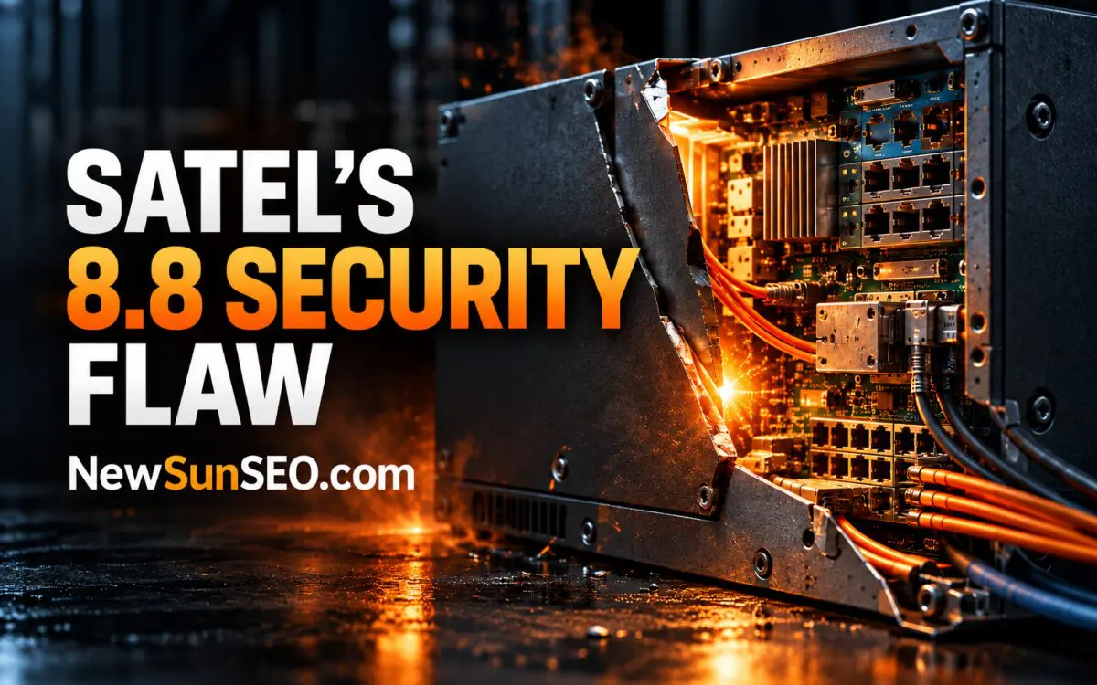 Satel Netco Design industrial network switch cracked open with glowing exposed circuitry and cables