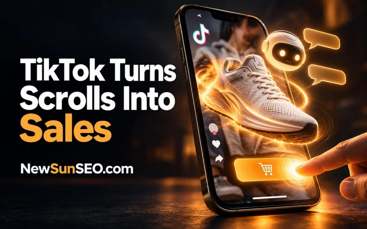 TikTok AI shopping feature on a phone as a finger taps the cart button