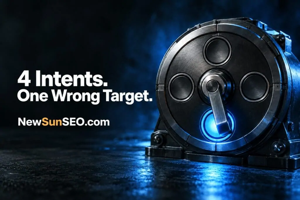 Metallic safe dial highlighting four types of keywords in SEO targeting