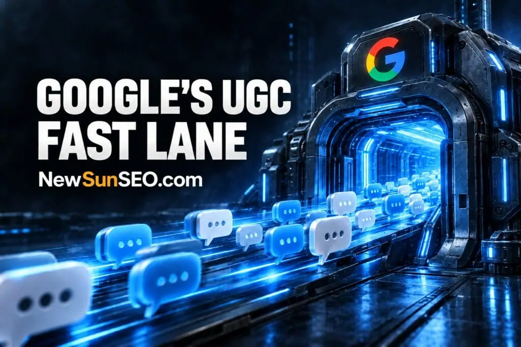 UGC fresh data program represented by chat bubbles speeding through a neon tunnel