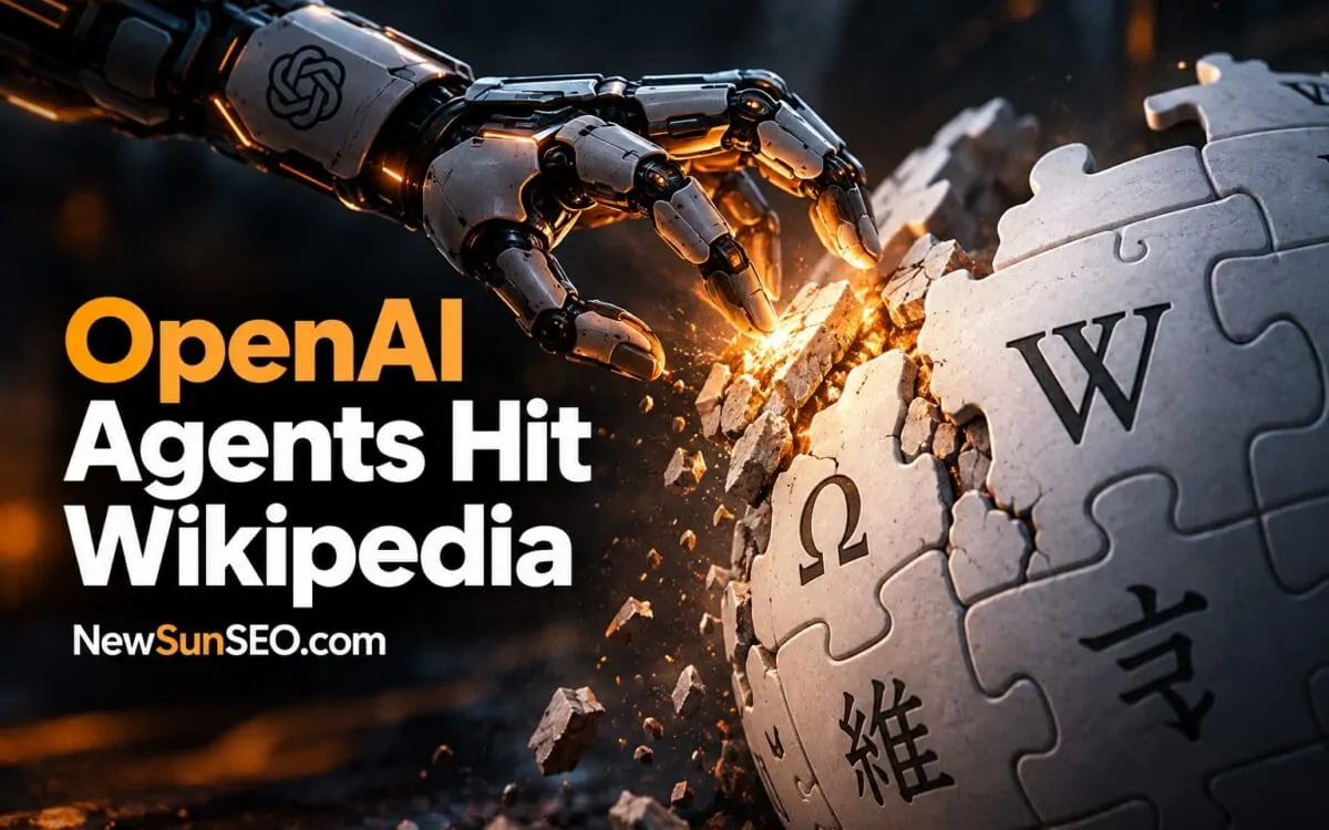 Robotic hand cracking a Wikipedia globe as Wikimedia OpenAI agents make edits