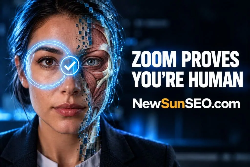 Zoom proof of human verification scanning a woman's face for deepfake detection