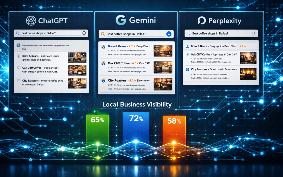 AI search in 2026 showing ChatGPT Gemini and Perplexity comparing local business results