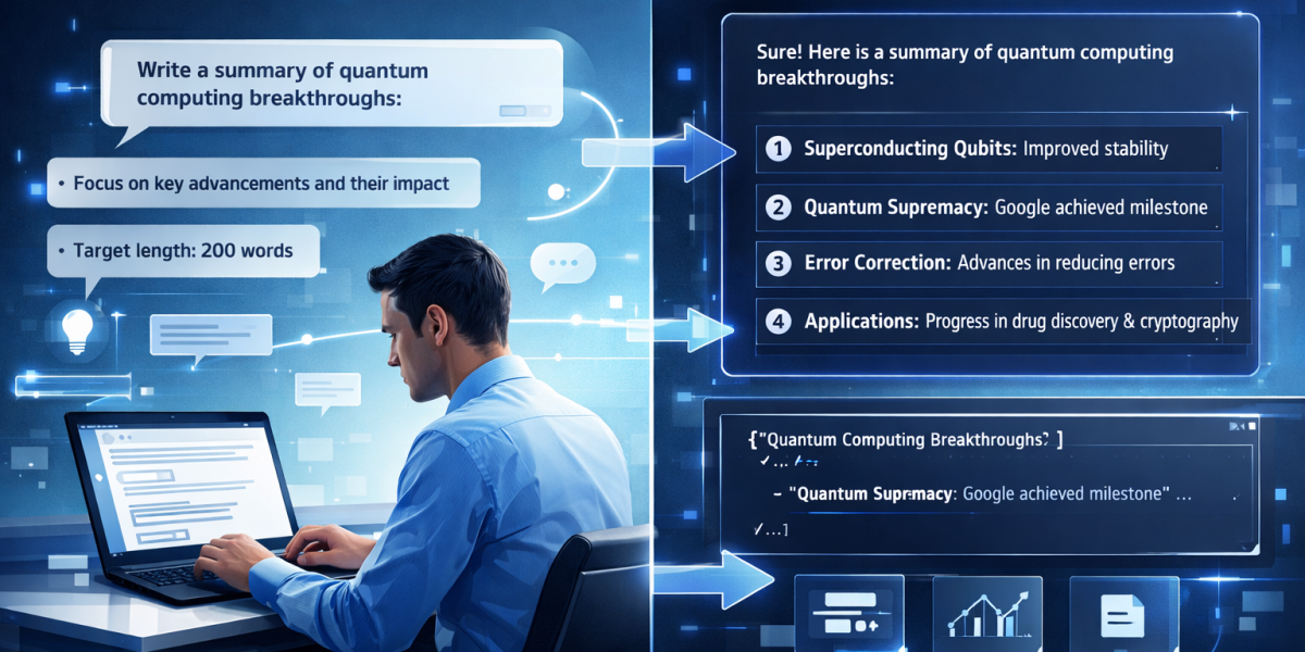 AI workflow showing prompt engineering and AI agent conversation interface