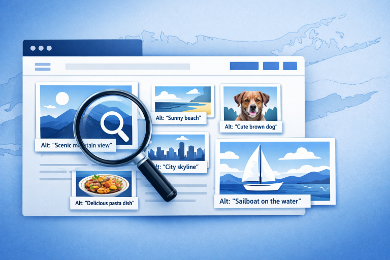 Business webpage showing images with visible alt text tags