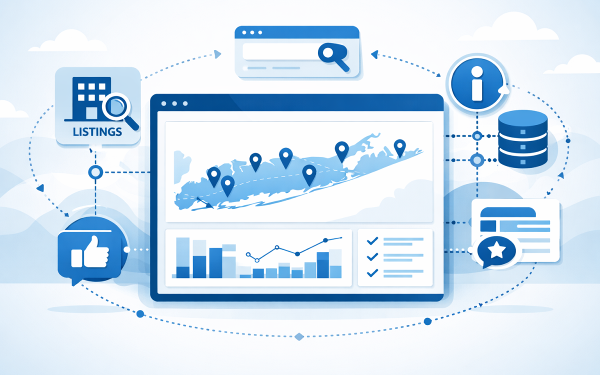 Local business listings managed across multiple directories on a dashboard