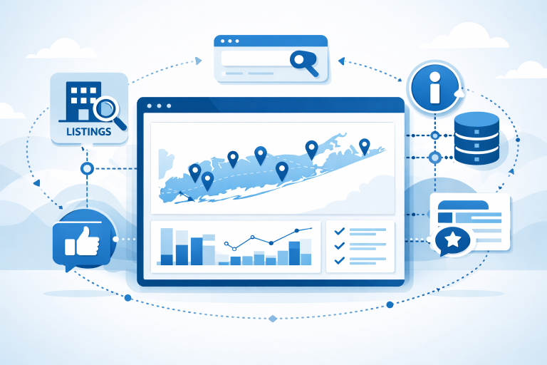 Local business listings managed across multiple directories on a dashboard