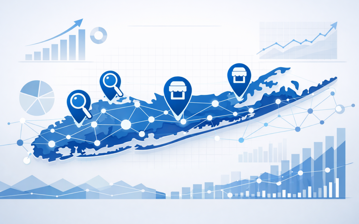 Long Island with digital SEO network connections and local business markers