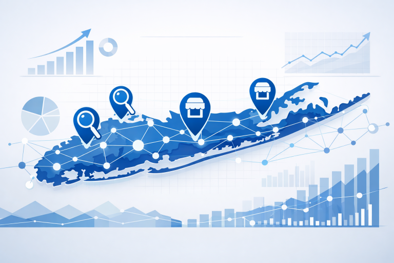 Long Island with digital SEO network connections and local business markers