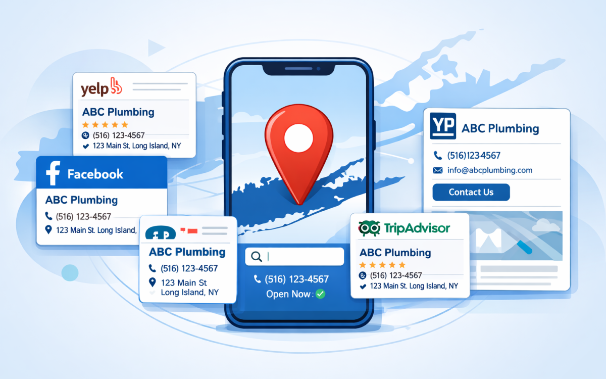 Consistent business listings and a mobile-friendly website supporting Long Island local SEO