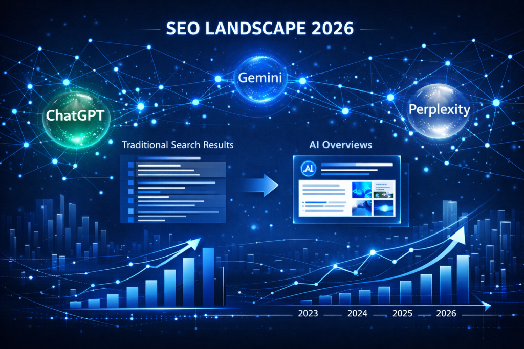 SEO trends 2026 showing AI search evolution and ranking factors