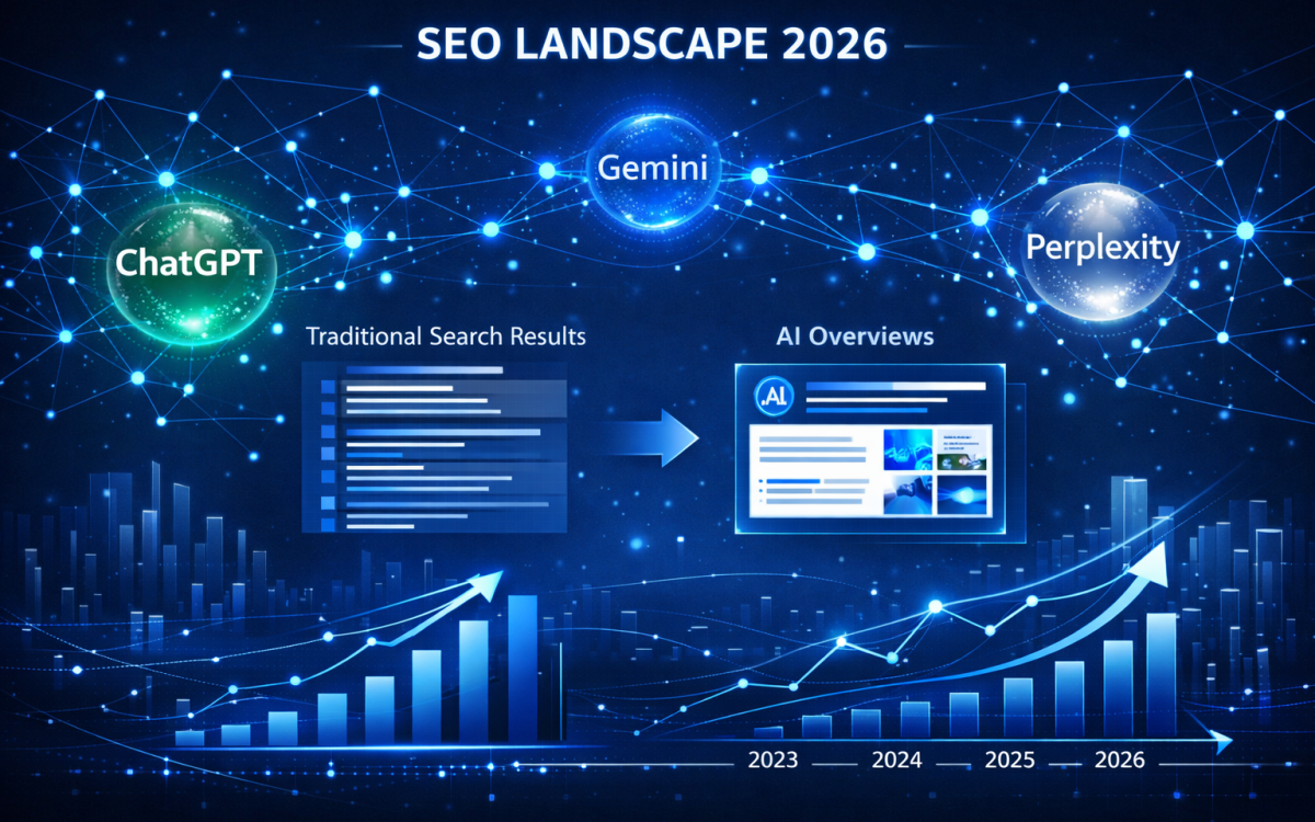 SEO trends 2026 showing AI search evolution and ranking factors