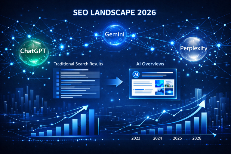 SEO trends 2026 showing AI search evolution and ranking factors
