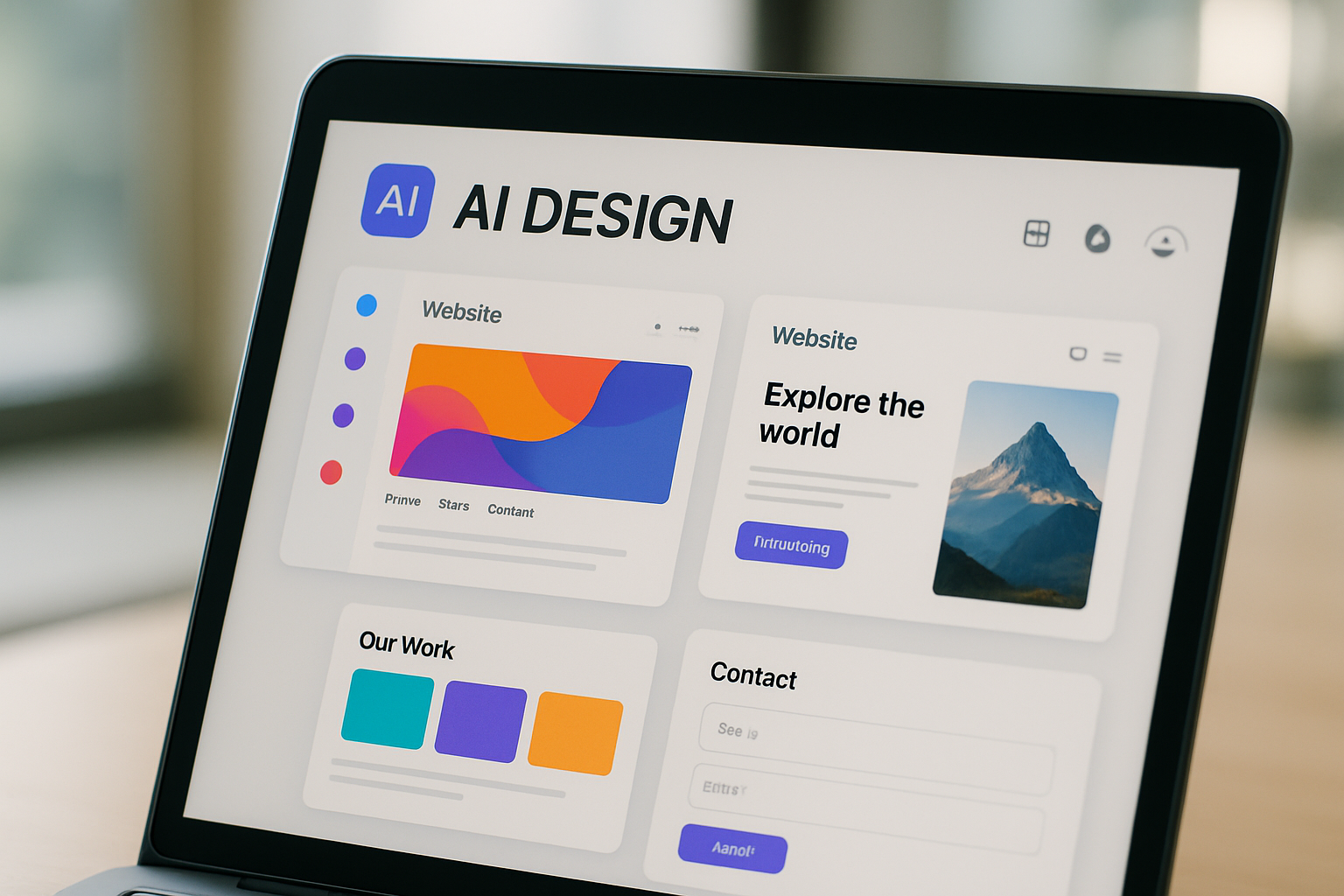 AI design tool showing UI mockups on screen