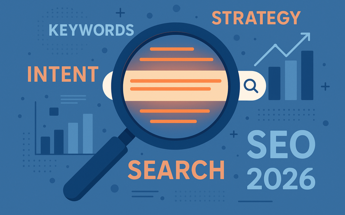 SEO keyword strategy illustration showing long-tail search queries