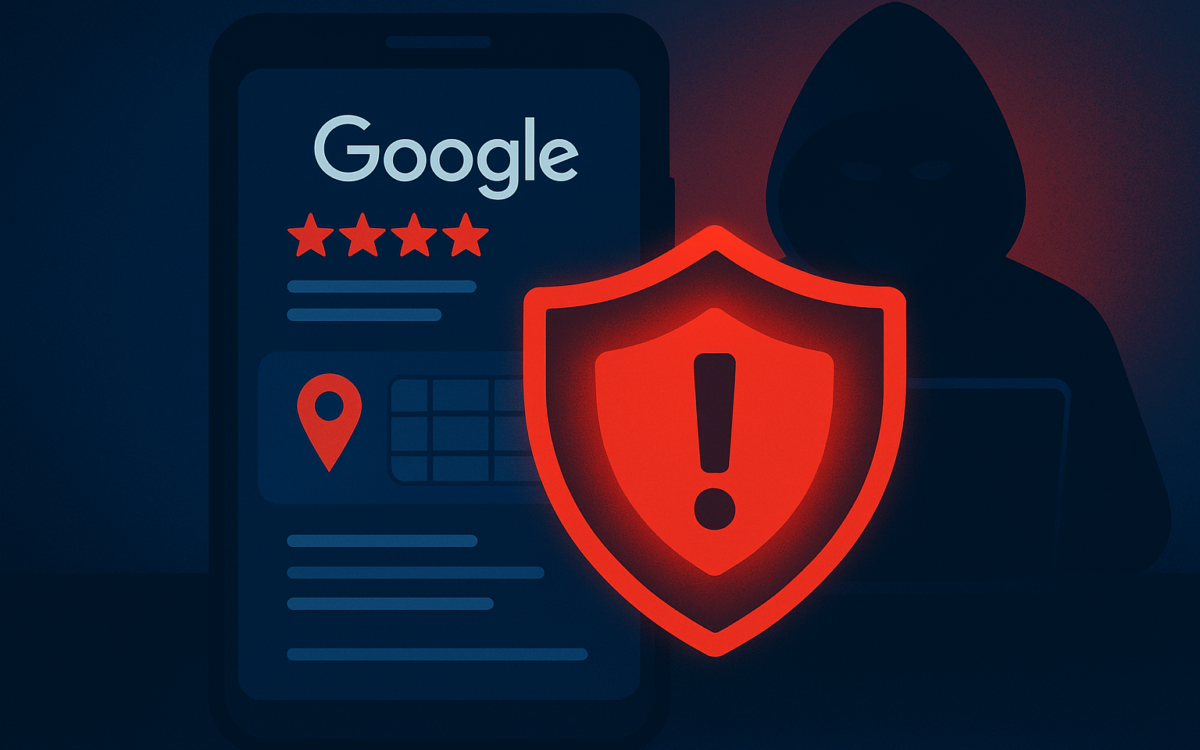 Google Business Profile security warning with red alert shield