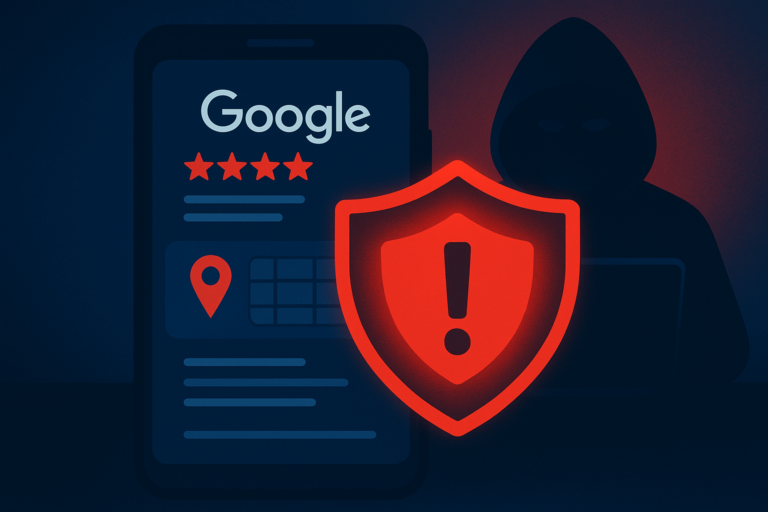 Google Business Profile security warning with red alert shield