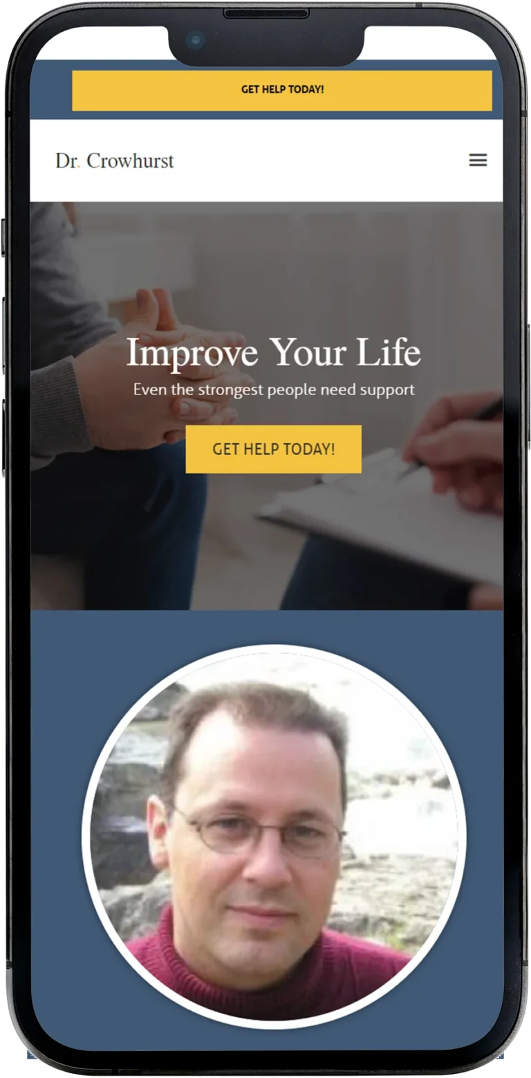 Dr. Crowhurst website design shown on a smartphone screen