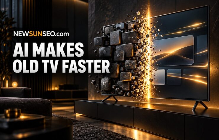 Android smart TV debloat shown as bloatware shattering across a sleek display