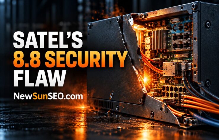 Satel Netco Design industrial network switch cracked open with glowing exposed circuitry and cables