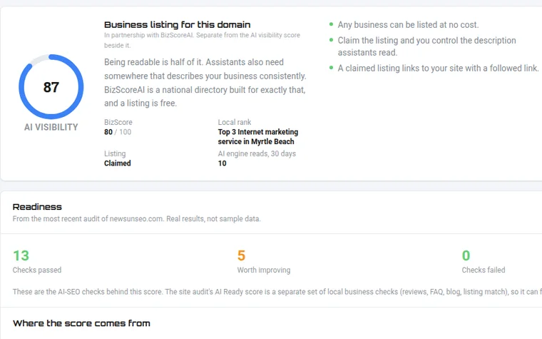 SEOScanPRO AI visibility report